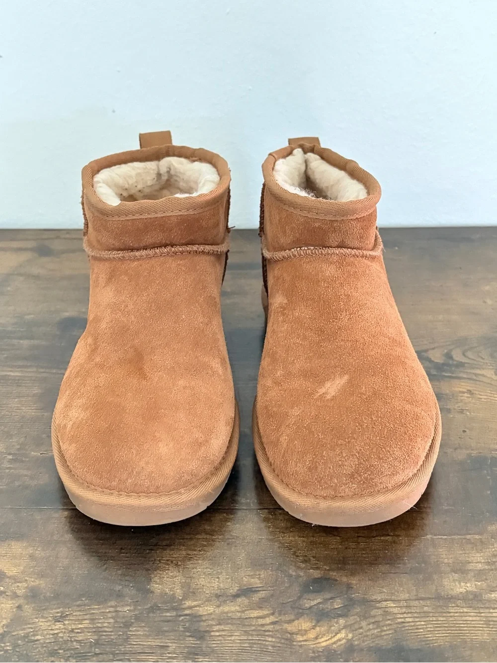 BearPaw Women's Tan Shearling-Lined Ankle Boots in Chestnut Brown
